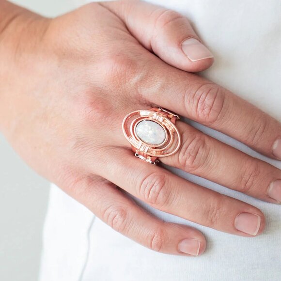 paparazzi Jewelry - Paparazzi Jewelry Accessories - Peacefully Pristine - Rose Gold Ring - Vintage